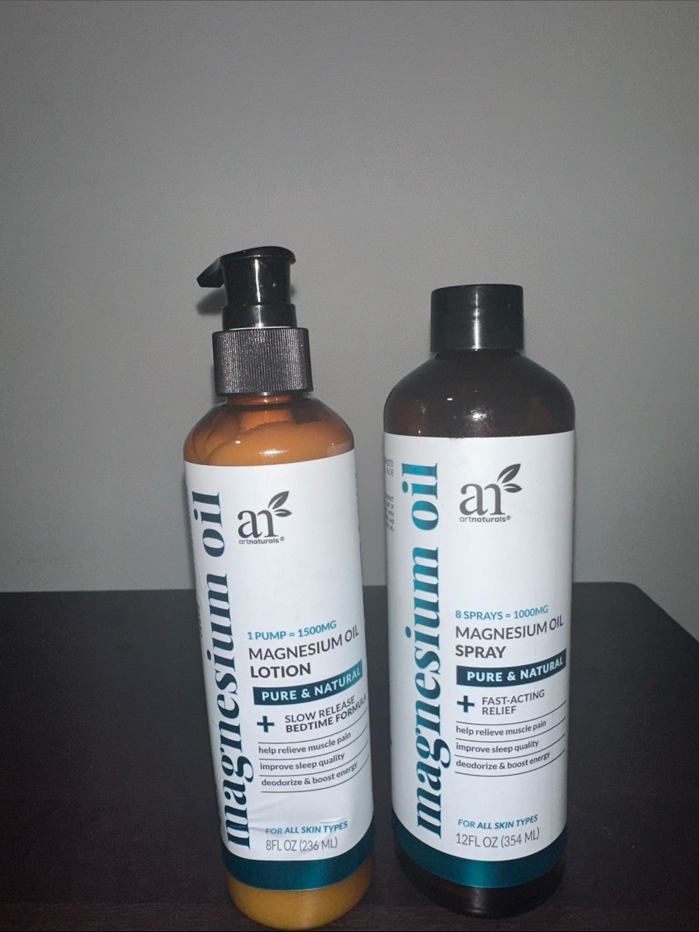 ArtNaturals Magnesium Oil Lotion & Spray Set - Brown/White